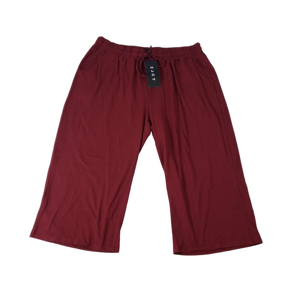 ZJCT Burgundy Wide Leg Cropped Pants Elastic Drawstring Waist Plus Size 3XL NEW
